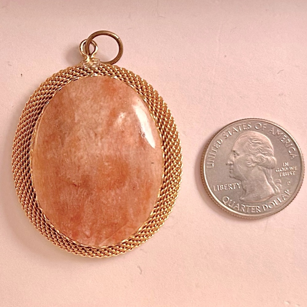 Vtg MCM Peach Agate Statement Pendant (Artisan Crafted)